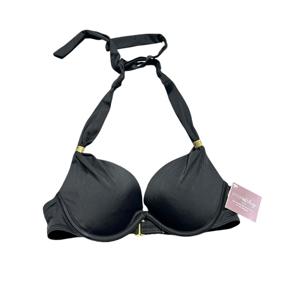 SMART & SEXY the hottie halter black padded push up underwire bikini swim top - Picture 3 of 5